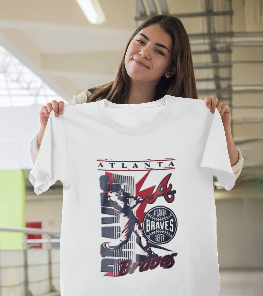 Atlanta Braves 1871 Baseball Batter Swinging Red Lightning Classic MLB T-Shirt