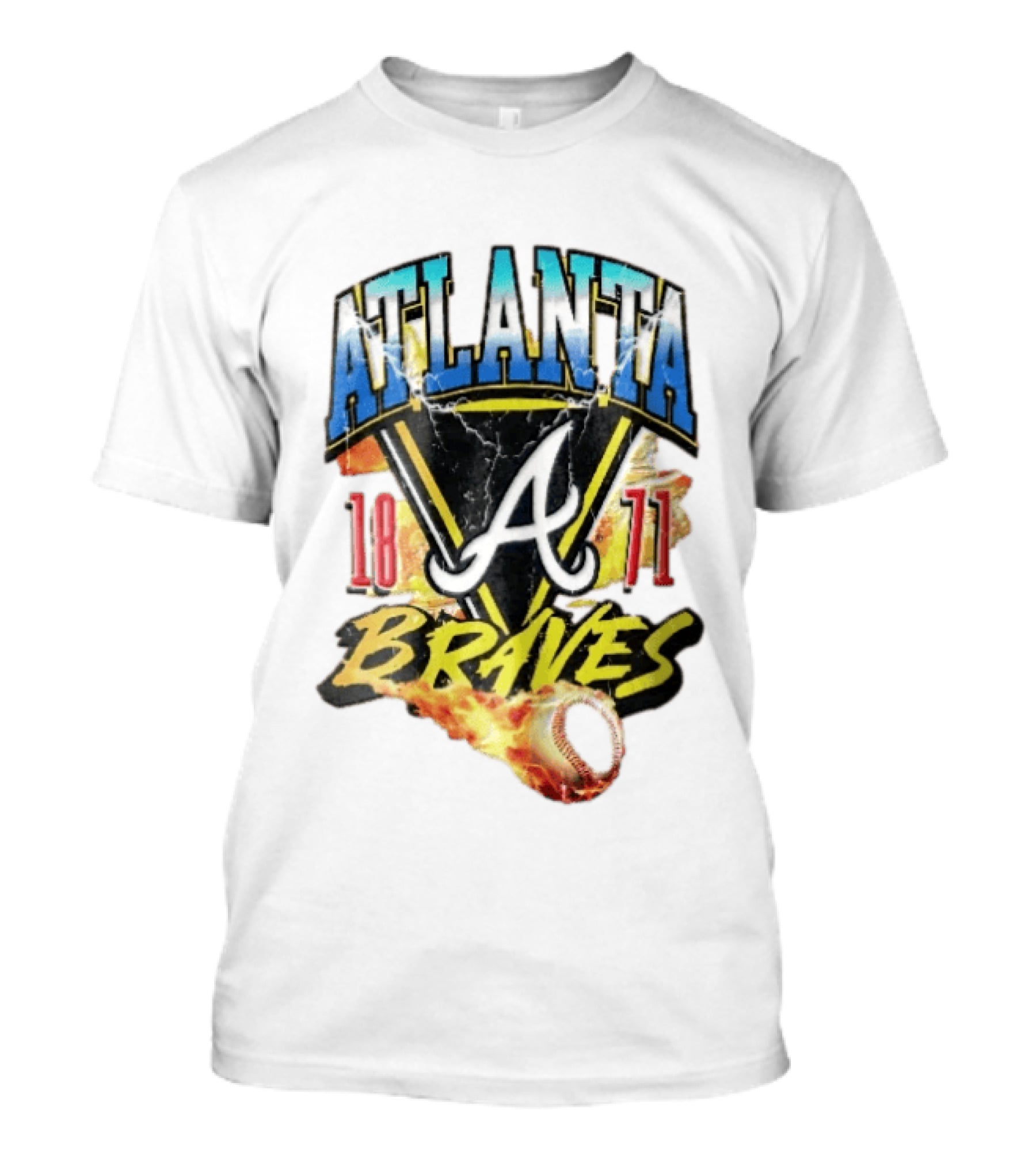 Atlanta Braves 1871 Vintage Flaming Baseball Lightning Triangle T-Shirt