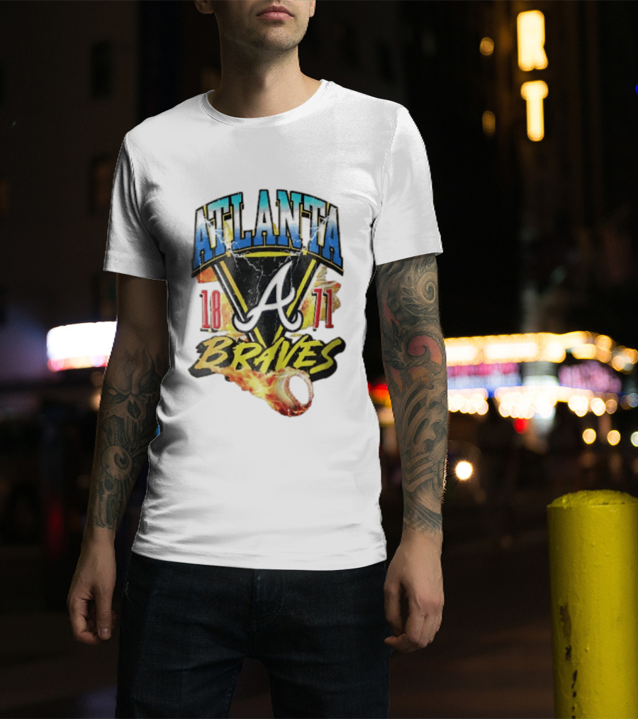Atlanta Braves 1871 Vintage Flaming Baseball Lightning Triangle T-Shirt