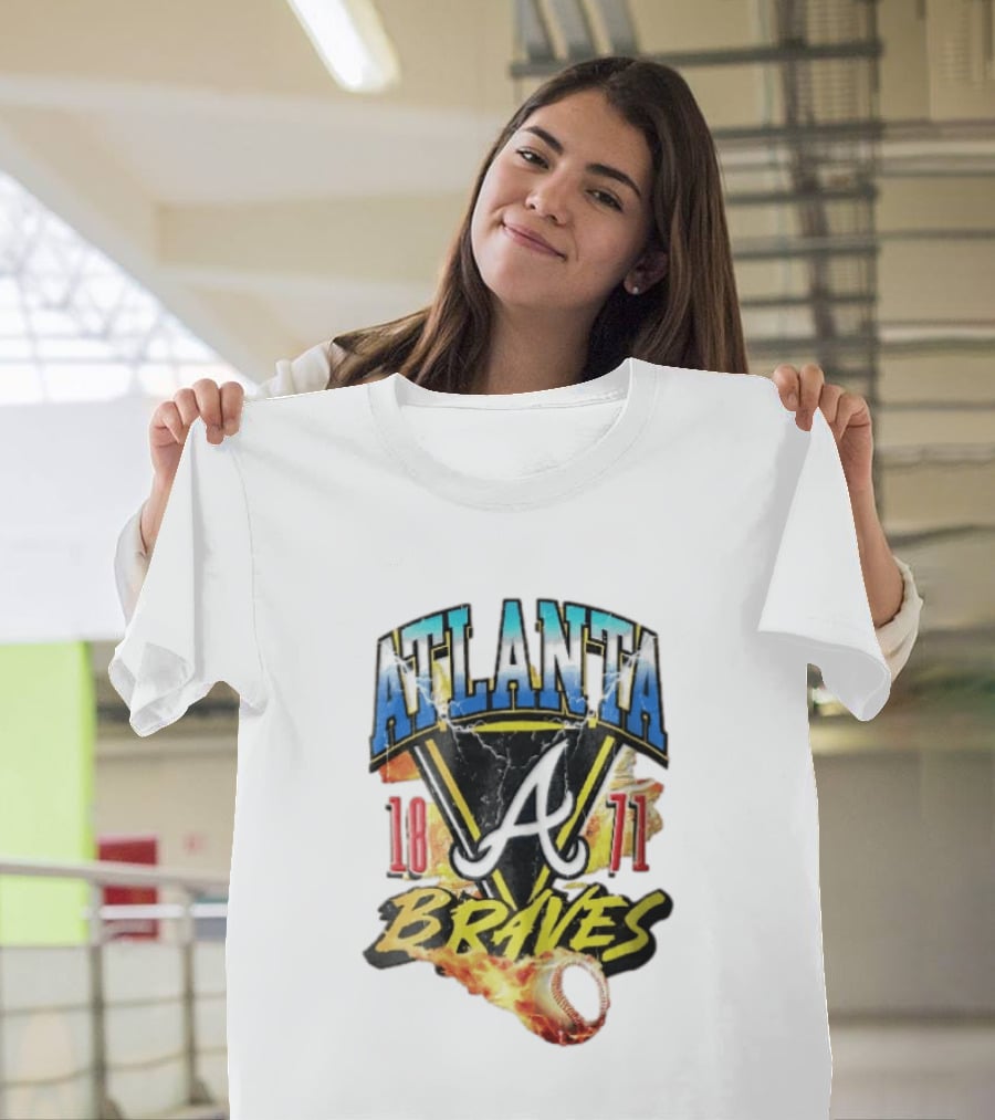 Atlanta Braves 1871 Vintage Flaming Baseball Lightning Triangle T-Shirt