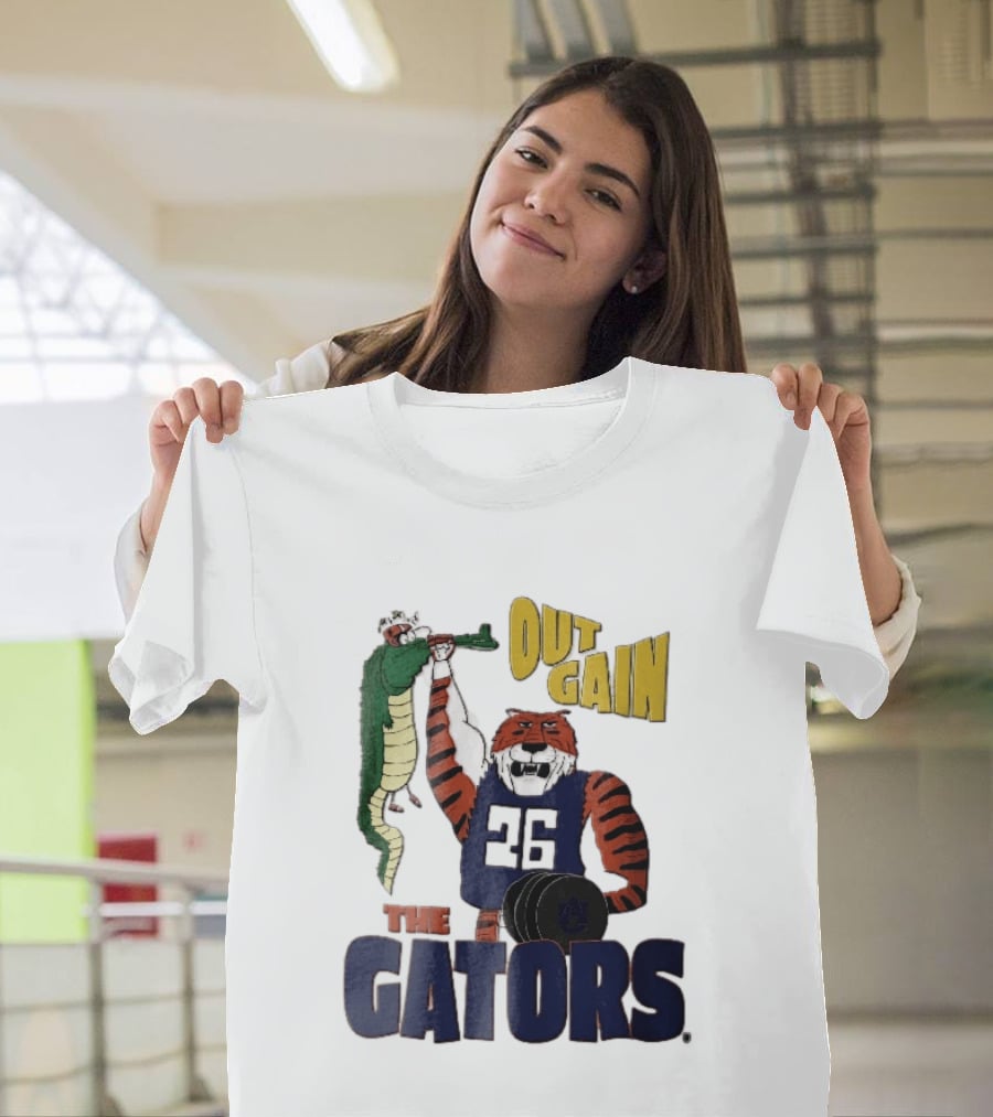 Auburn Tigers Out Gain The Gators Cartoon Weightlifting Alligator NCAA T-Shirt