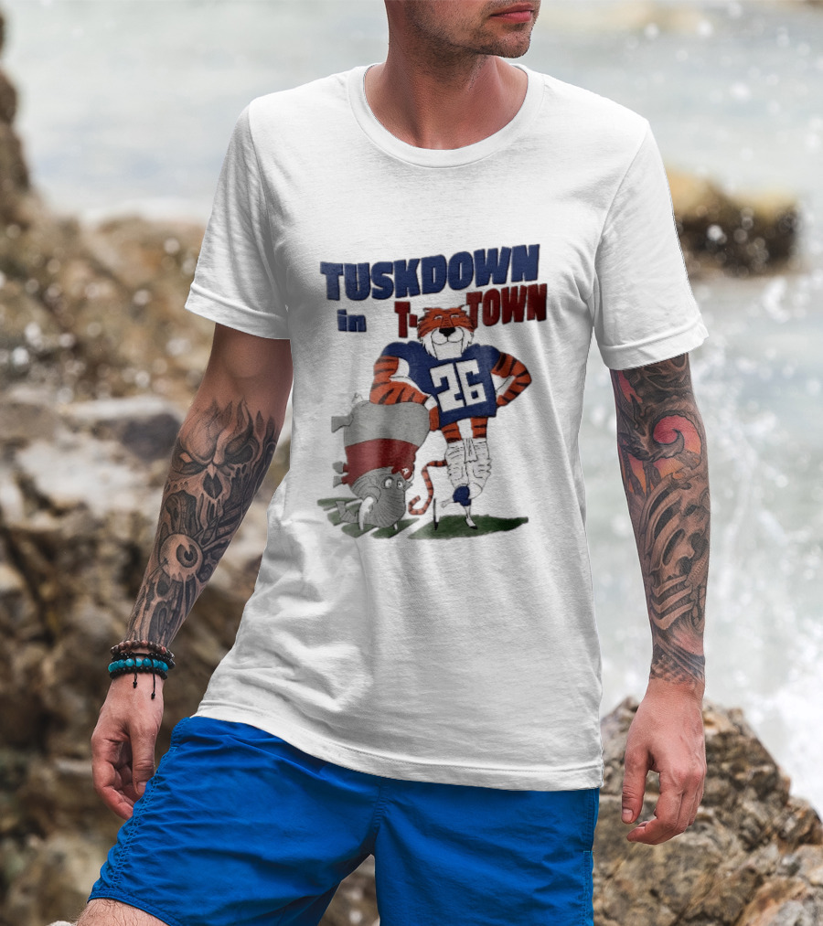 Tuskdown In Town Auburn Tigers NCAA Cartoon Elephant T-Shirt