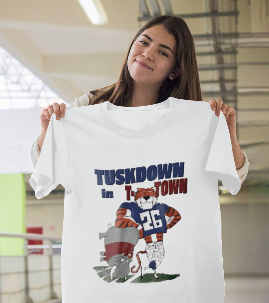 Tuskdown In Town Auburn Tigers NCAA Cartoon Elephant T-Shirt