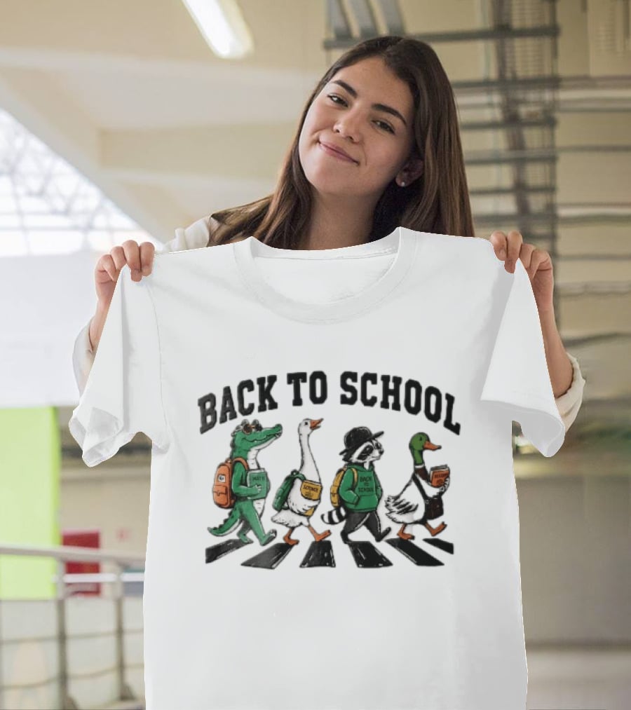 Back To School Alligator Goose Raccoon Duck Zebra Crosswalk Cartoon T-Shirt