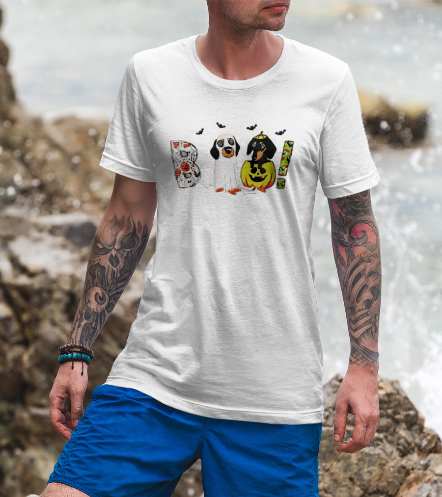 Boo Halloween Cartoon Dachshunds Ghost Costume Pumpkin T-Shirt