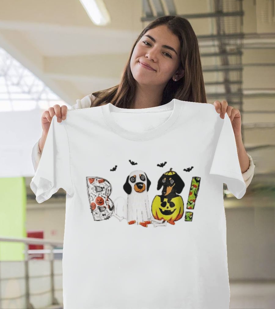 Boo Halloween Cartoon Dachshunds Ghost Costume Pumpkin T-Shirt