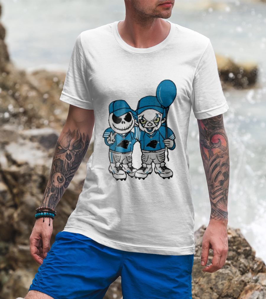 Carolina Panthers Jack Skellington Pennywise Blue Balloon Cartoon T-Shirt