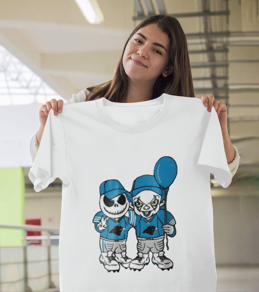 Carolina Panthers Jack Skellington Pennywise Blue Balloon Cartoon T-Shirt