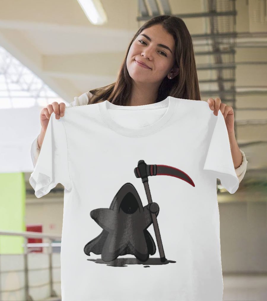 Cartoon Star Grim Reaper Cloak Red Lightsaber Scythe T-Shirt