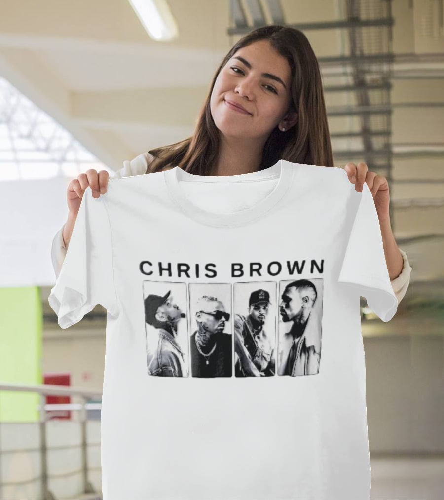 Chris Brown Four Panel Black White Photo T-Shirt