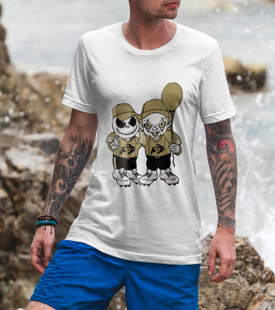 Colorado Buffaloes NCAA Jack Skellington Clown With Balloon Football T-Shirt