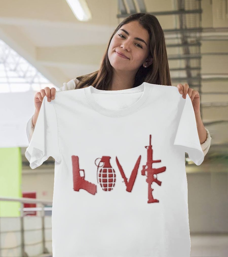 Love Red Pistol Grenade Knife Assault Rifle Weapons T-Shirt