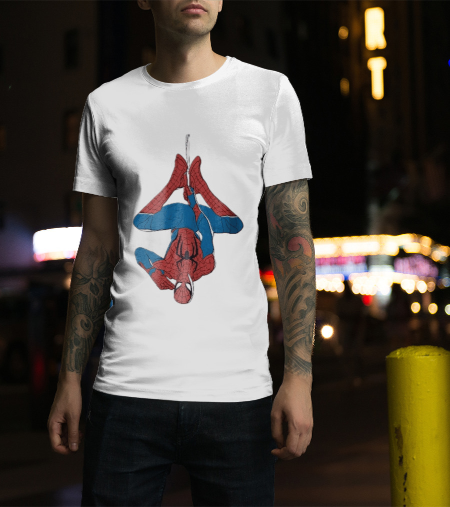 Marvel Spider Man Upside Down Hanging Web Cartoon T-Shirt