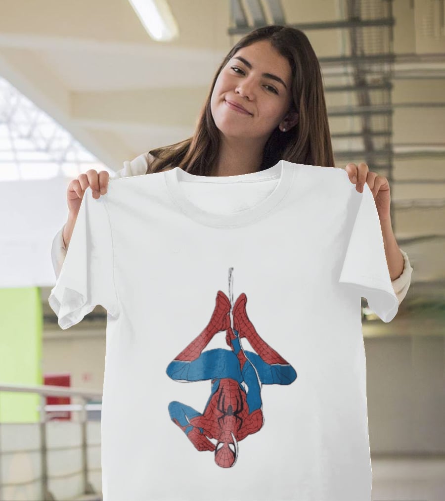 Marvel Spider Man Upside Down Hanging Web Cartoon T-Shirt