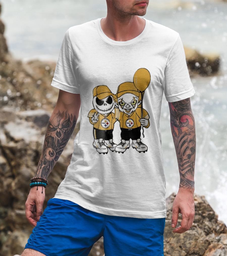 Pittsburgh Steelers Jack Skellington Pennywise Yellow Balloon NFL Cartoon Duo T-Shirt