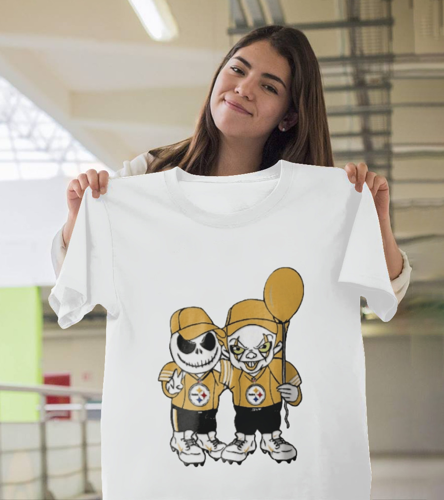 Pittsburgh Steelers Jack Skellington Pennywise Yellow Balloon NFL Cartoon Duo T-Shirt