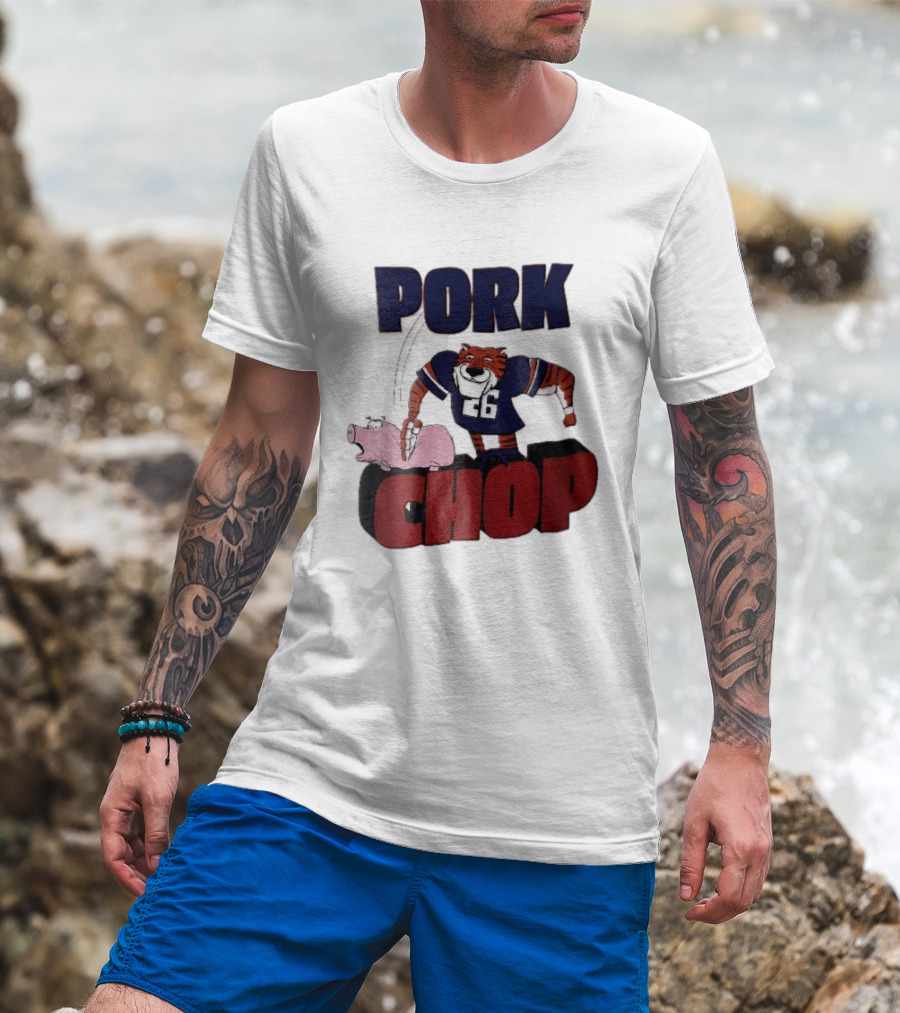 Pork Chop Cartoon Tiger 26 Football Player Hitting Pig T-Shirt