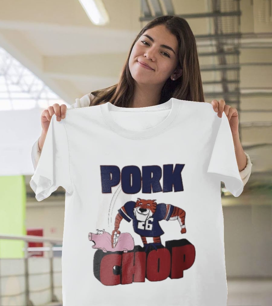 Pork Chop Cartoon Tiger 26 Football Player Hitting Pig T-Shirt