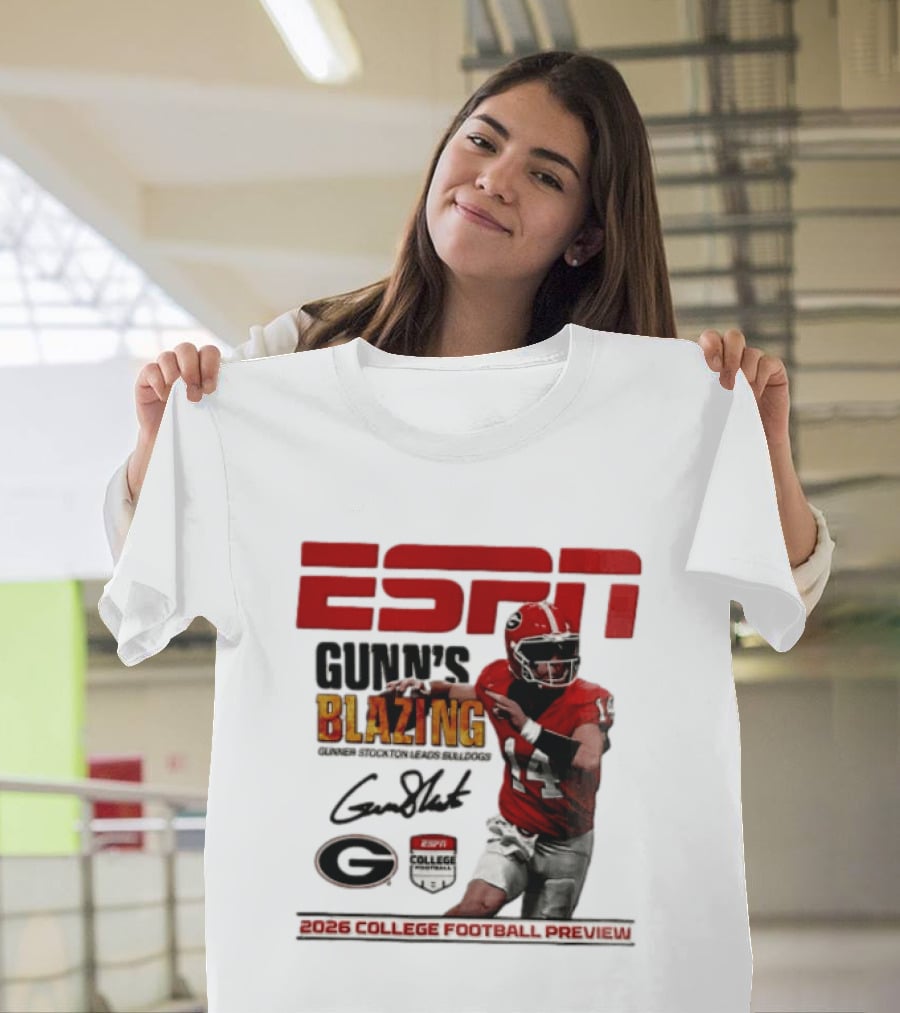 ESPN Gunn's Blazing Georgia Bulldogs 2026 College Football Preview Gunner Stockton T-Shirt