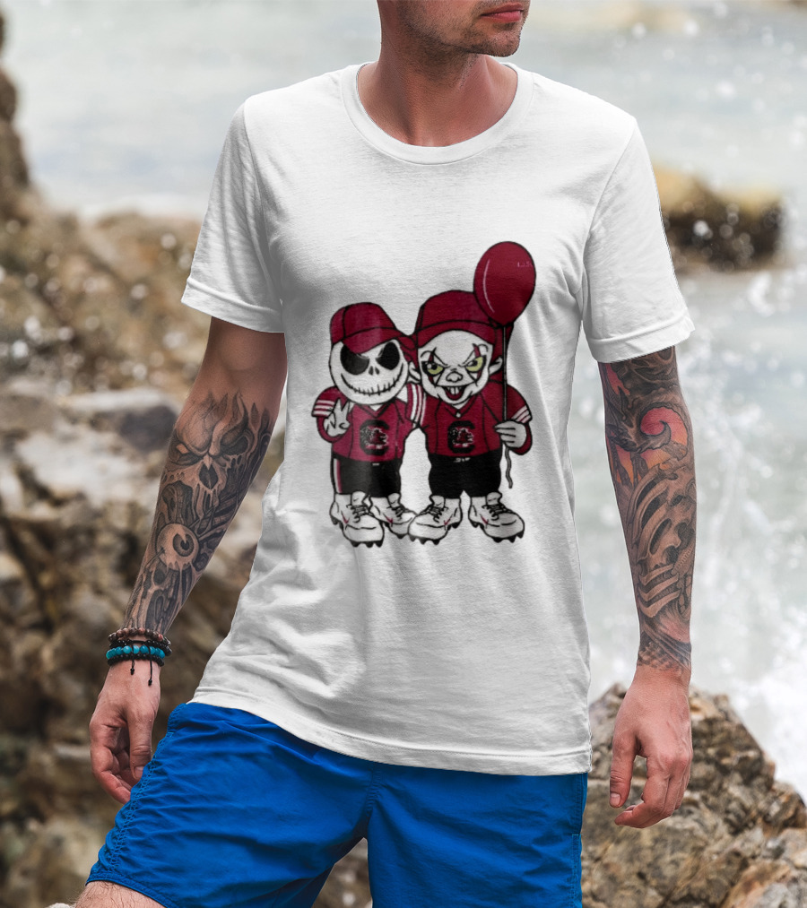 South Carolina Gamecocks NCAA Jack Skellington Pennywise Red Balloon Cartoon T-Shirt