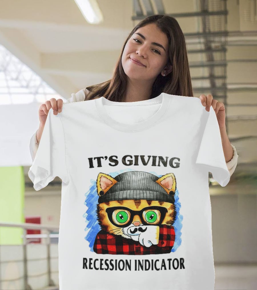 Hipster Cat Glasses Beanie Flannel It's Giving Recession Indicator T-Shirt
