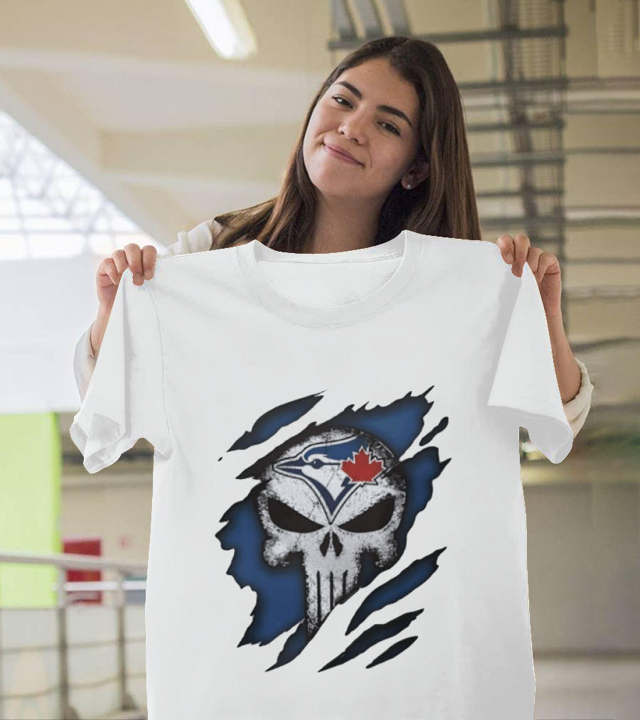 Toronto Blue Jays Punisher Skull Ripped Fabric Men's T-Shirt