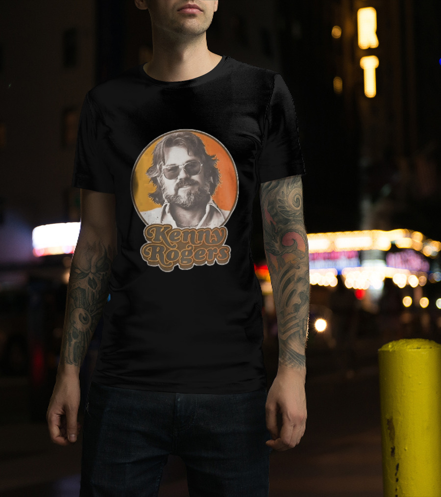 Kenny Rogers Retro Sunglasses Beard 70s Style Orange T-Shirt