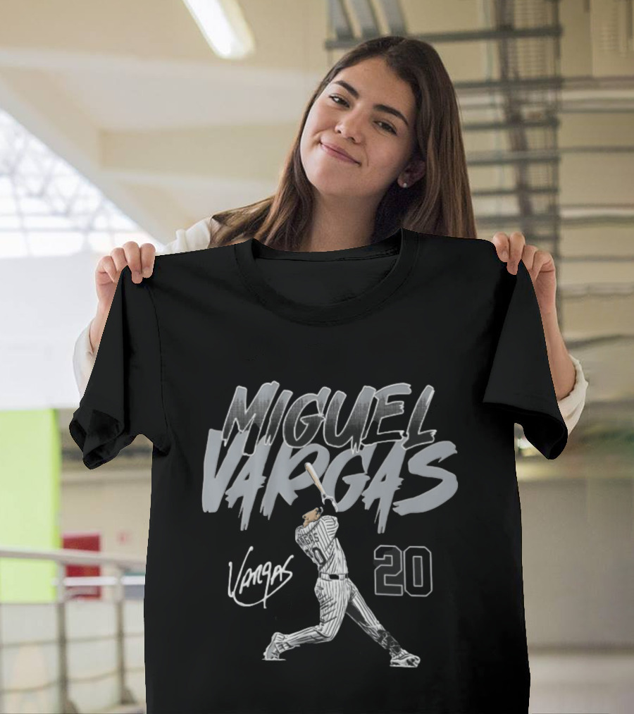 Miguel Vargas 20 Chicago White Sox Baseball Slugger Swing T-Shirt