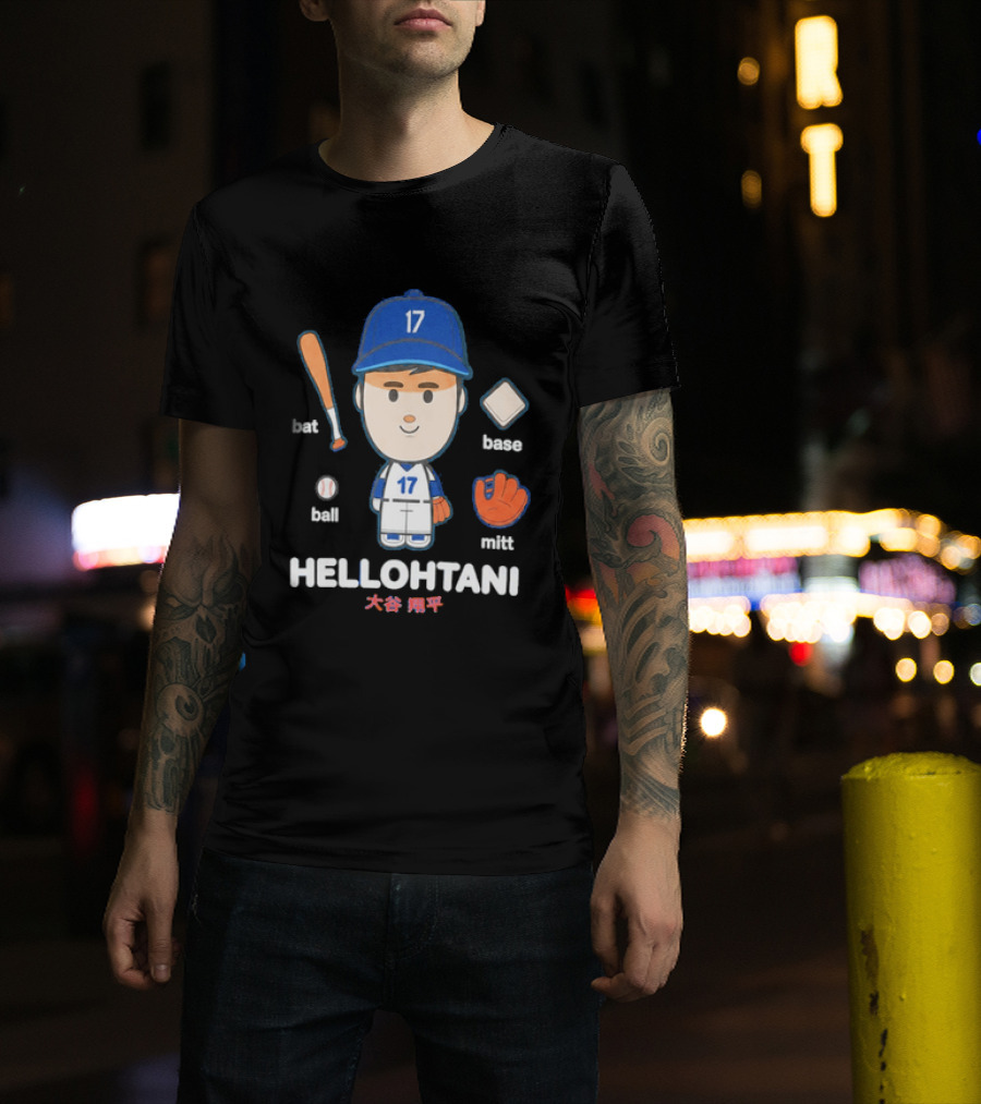 Shohei Ohtani Hellohtani Bat Ball Base Mitt 17 Blue Cap Baseball Player T-Shirt