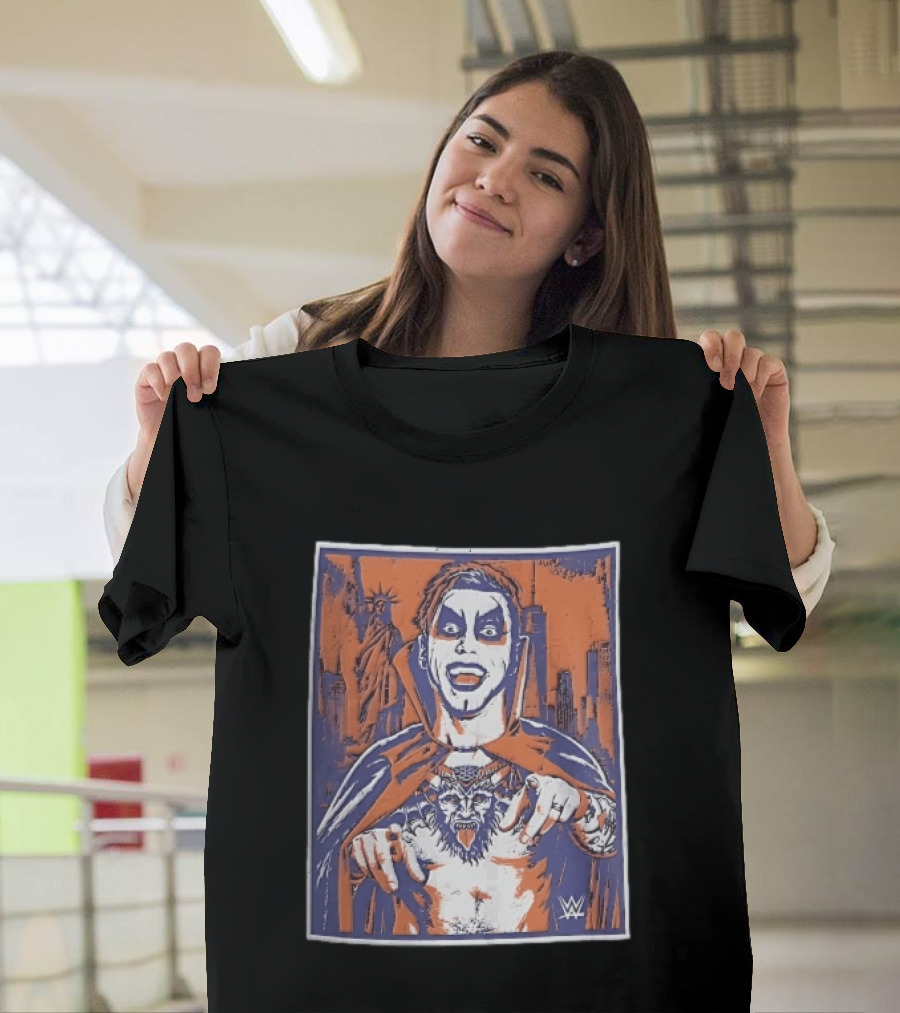 WWE Facepaint Wrestler At Liberty Statue Skyline With Demon Tattoo T-Shirt