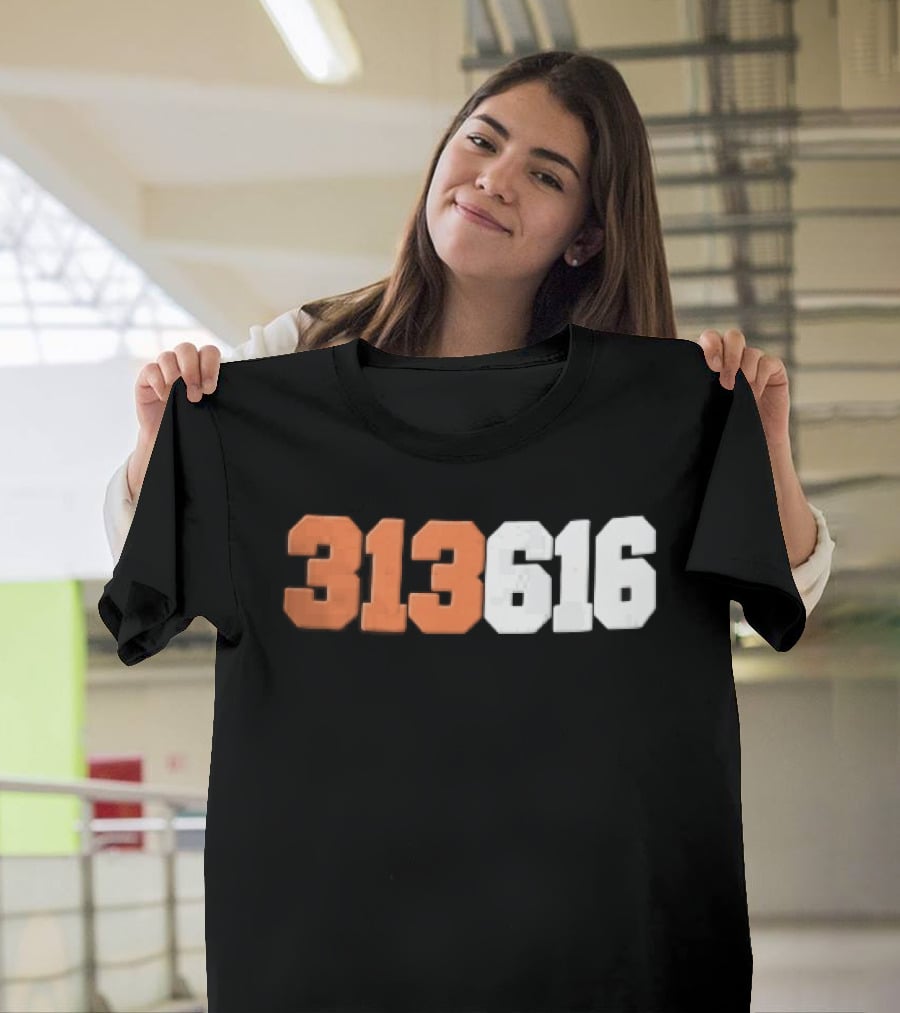 313616 Orange White Varsity Block Digits Jersey Numbers T-Shirt