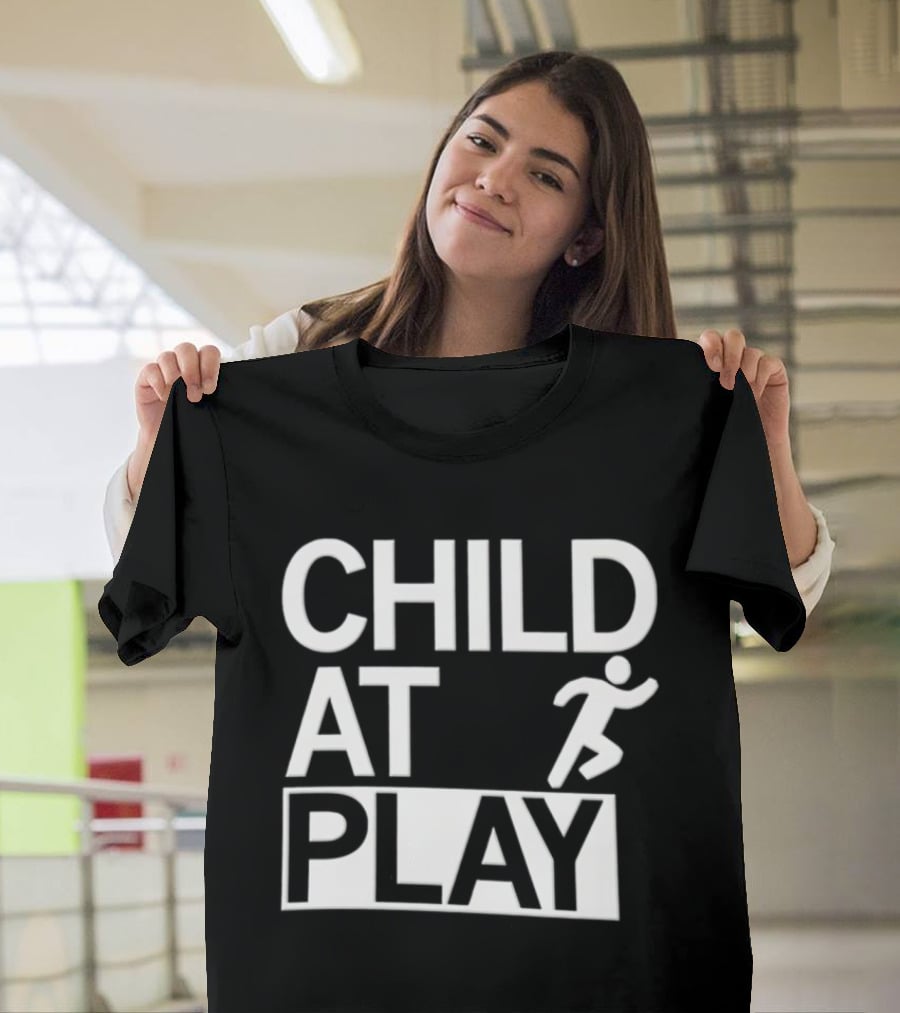 Child At Play Text With Running Figure T-Shirt