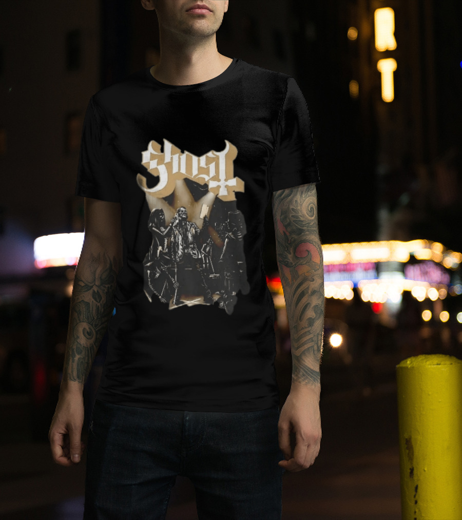 Ghost Skeleton Crew Holding Book Stage Spotlights T-Shirt