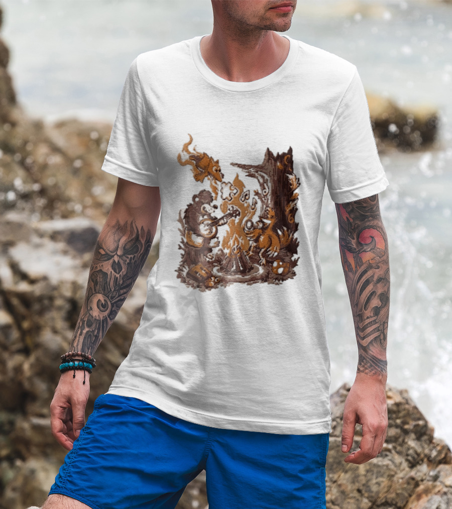Banjo Kazooie Bear And Bird Music Campfire Jiggy Pixel T-Shirt