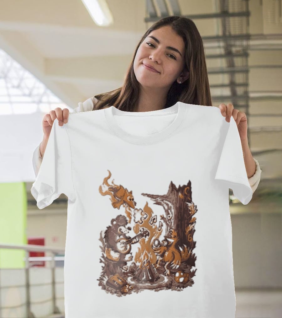Banjo Kazooie Bear And Bird Music Campfire Jiggy Pixel T-Shirt