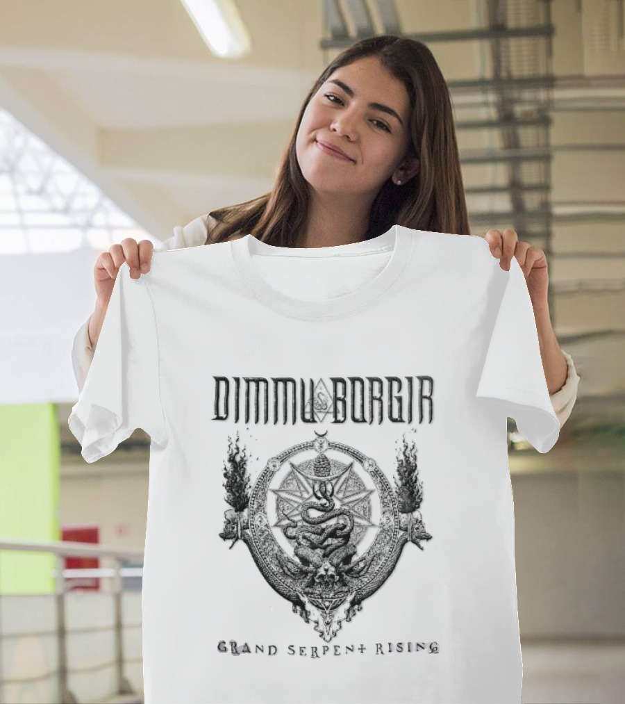 Dimmu Borgir Grand Serpent Rising Coiled Snake Horned Skull Occult Black Metal Band T-Shirt