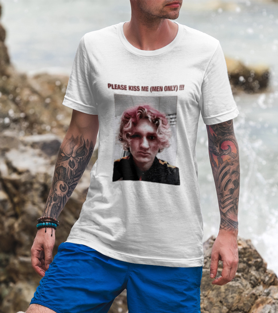 Please Kiss Me Men Only Meme Image With Wavy Hair Person T-Shirt