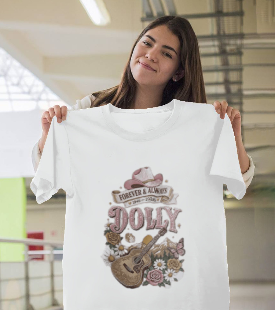 Forever & Always Dolly 1946 2026 Cowboy Hat Guitar Flowers Butterfly T-Shirt