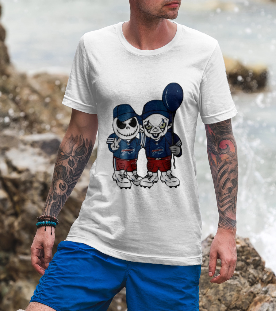 Buffalo Bills Halloween 2026 Jack Skellington Clown Balloon Football T-Shirt