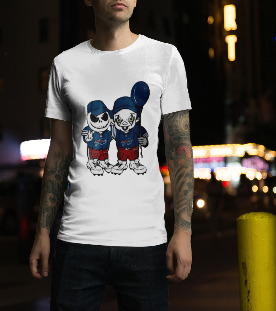 Buffalo Bills Halloween 2026 Jack Skellington Clown Balloon Football T-Shirt