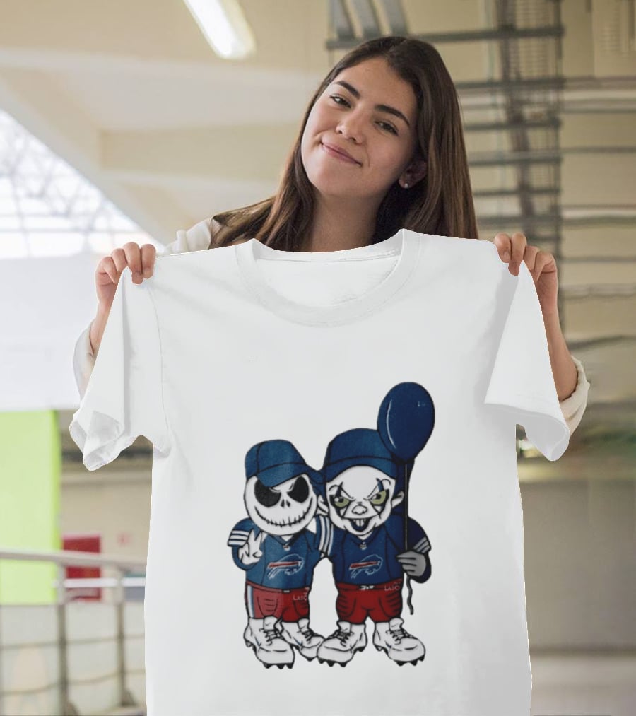 Buffalo Bills Halloween 2026 Jack Skellington Clown Balloon Football T-Shirt