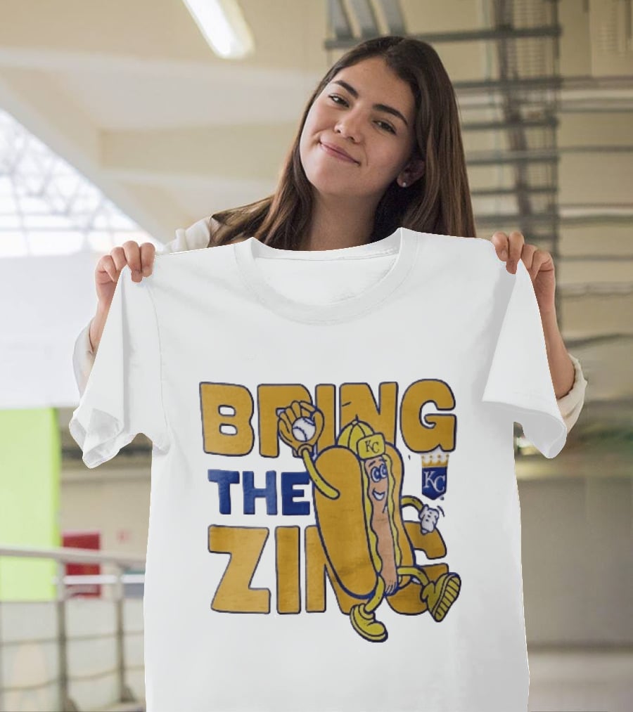 Kansas City Royals Bring The Zing Cartoon Hot Dog KC Baseball Glove T-Shirt