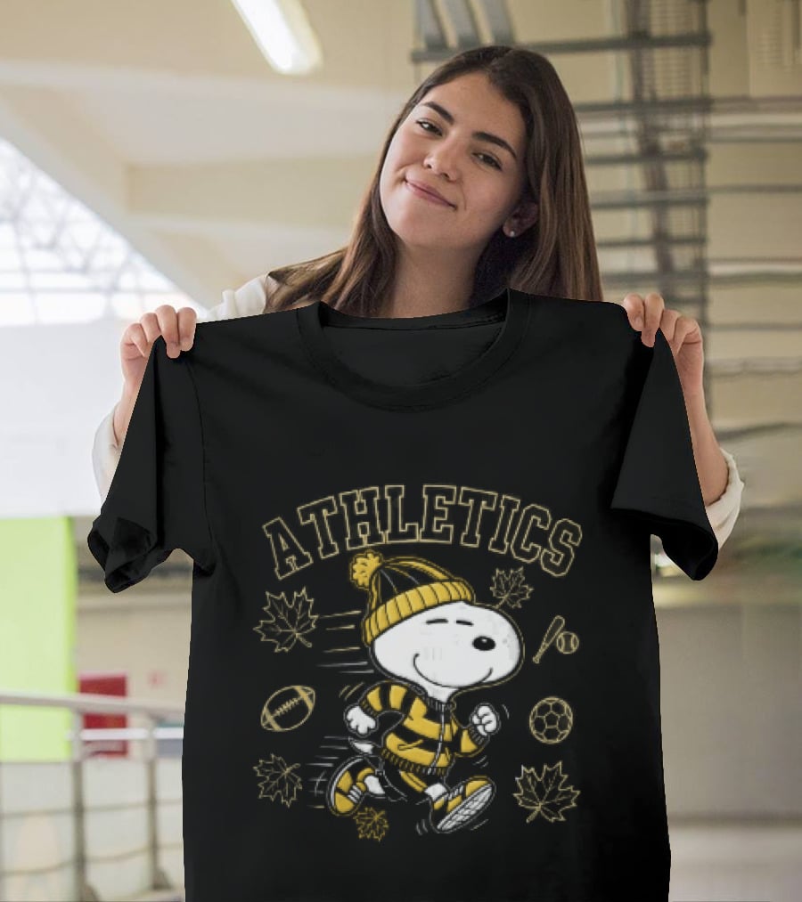 Athletics Snoopy Running Beanie Sports Equipment Maple Leaves Cartoon T-Shirt