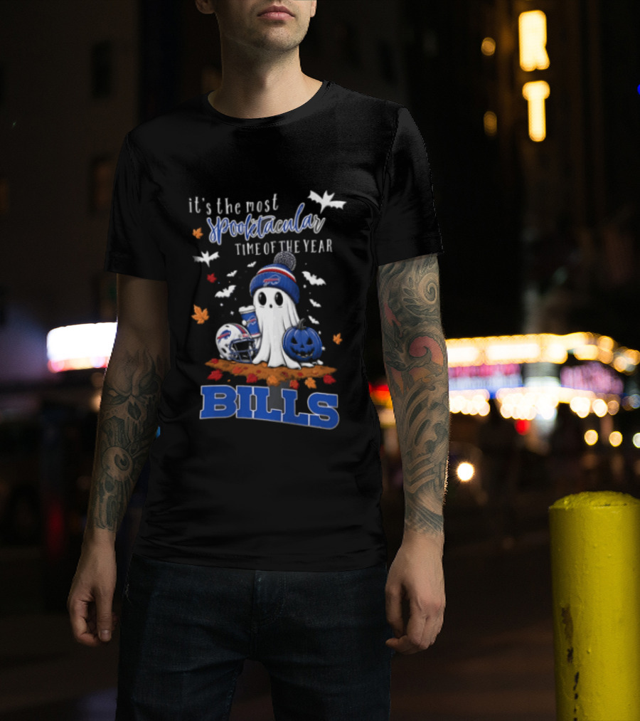 Buffalo Bills Spooktacular Ghost Football Helmet Pumpkin Halloween Time T-Shirt