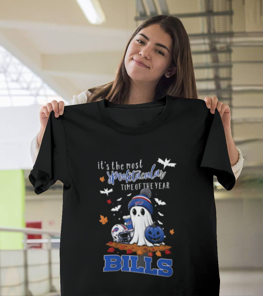 Buffalo Bills Spooktacular Ghost Football Helmet Pumpkin Halloween Time T-Shirt
