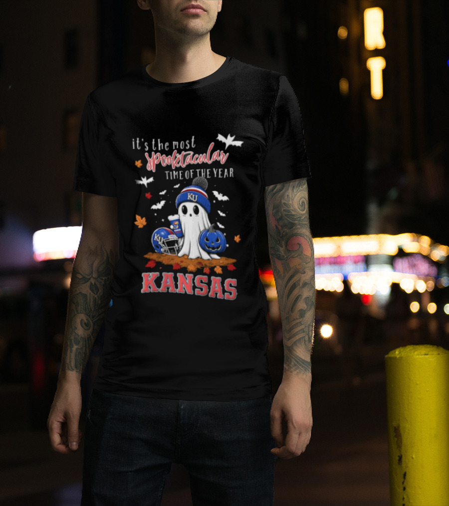 Kansas Jayhawks It's The Most Spooktacular Time Of Year Ghost Beanie Pumpkin T-Shirt
