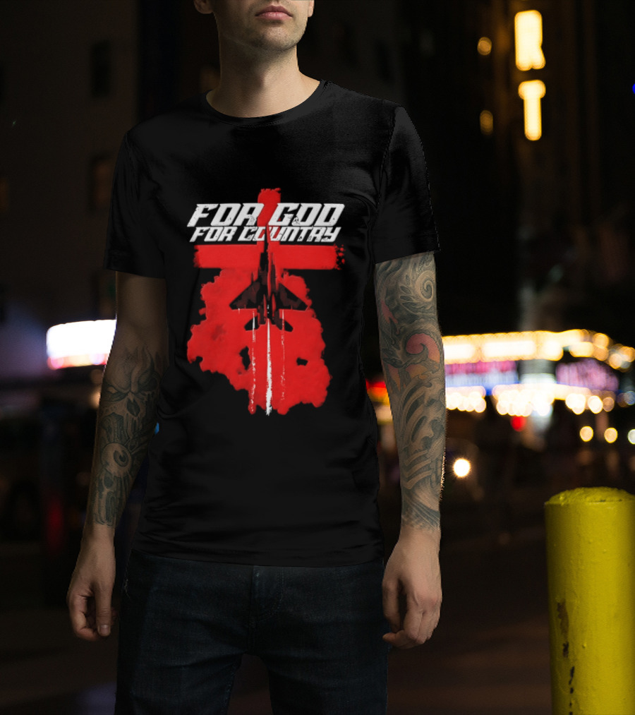 For God And For Country Red Fighter Jet Cross T-Shirt