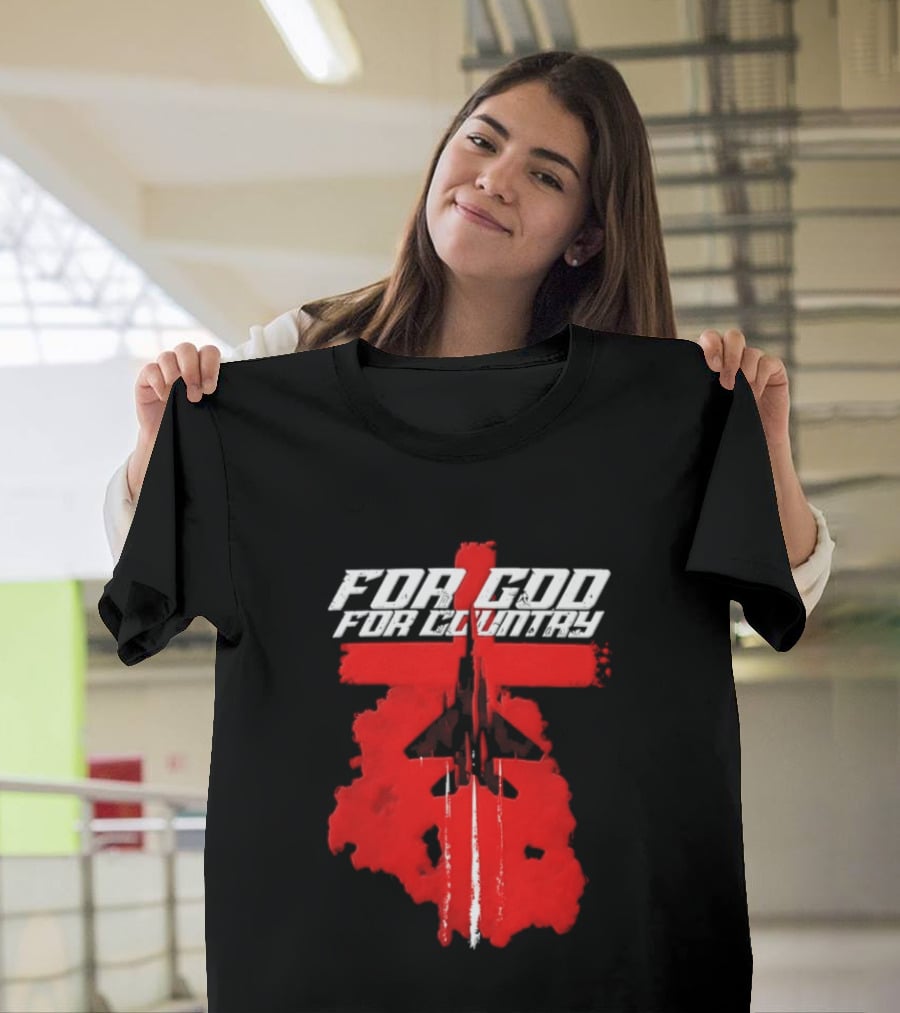 For God And For Country Red Fighter Jet Cross T-Shirt