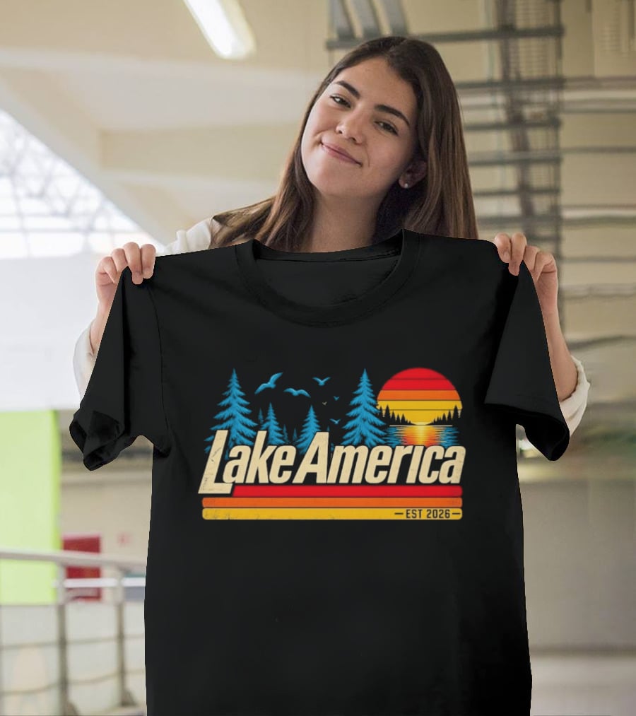 Lake America Est 2026 Sunset Trees Birds T-Shirt