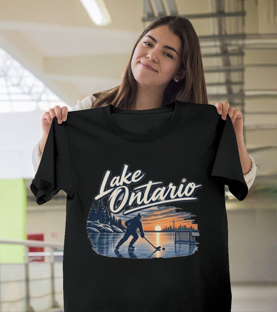 Lake Ontario Ice Hockey Sunset Silhouette With Toronto Cityscape T-Shirt